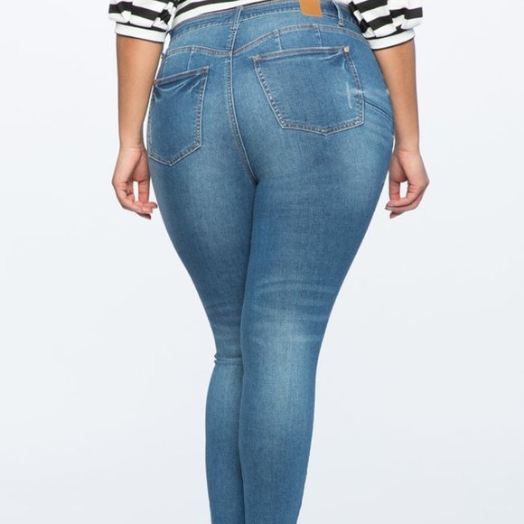 Eloquii Peach Lift Distressed Skinny Jean-Reg - Picture 2 of 3